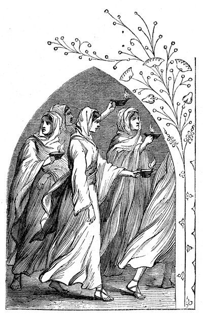 Las Vírgenes Prudentes yendo a encontrar al novio, sus lámparas brillando, 1883 de Unbekannt