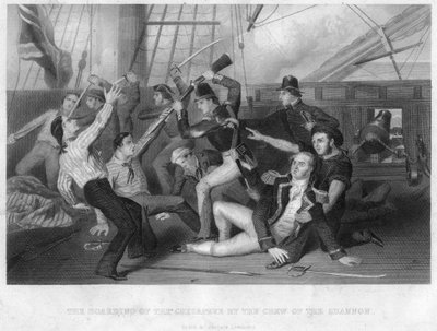 El abordaje del HMS Chesapeke por la tripulación del HMS Shannon, 1813 de Unbekannt