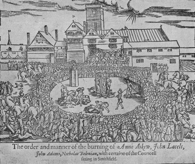 La quema de Anne Askew, John Lascelles, John Adams y Nicholas Belenian, 1546, 1904 de Unbekannt