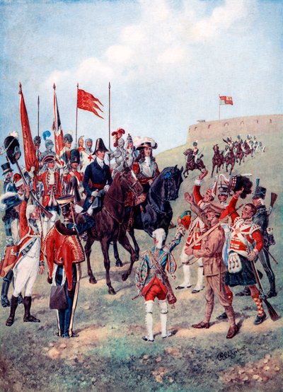 La caballería se encuentra con la infantería en el campo de batalla, 1910 de Unbekannt