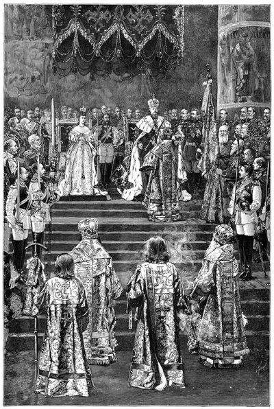 La coronación del Emperador Alejandro III y la Emperatriz María Fyodorovna, 1883 finales del siglo XIX de Unbekannt