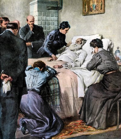 La muerte de León Tolstói, autor y filósofo ruso, 1910 de Unbekannt