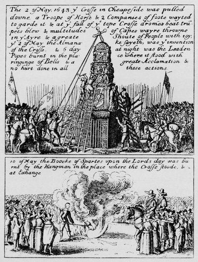 La destrucción de la Cruz de Cheapside y la quema del Libro de Deportes, mayo de 1643 de Unbekannt