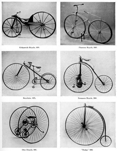 La evolución de la bicicleta, siglo XIX, c1920 de Unbekannt