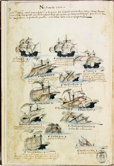 La flota de Pedro Álvarez Cabral en 1500. Del Livro das Armadas, ca. 1568 de Unbekannt