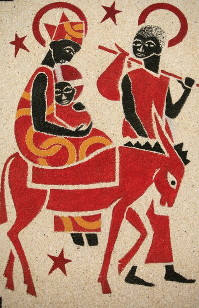 La huida a Egipto, fresco de la iglesia de la abadía de Keur Moussa, diseñado y pintado en 1963 por Dom Georges Saget, Keur Moussa, Senegal de Unbekannt