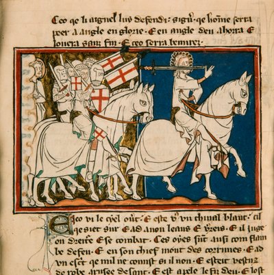 El gran rey en un caballo blanco. Miniatura de: Apocalipsis de San Juan, ca 1320 de Unbekannt
