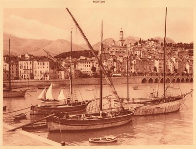 El puerto y la ciudad vieja, Menton, 1930 de Unbekannt