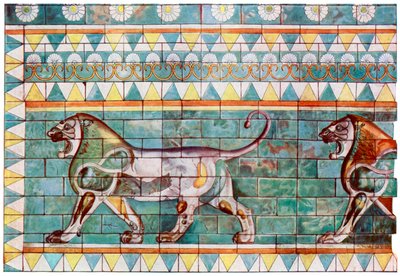 El friso del león del palacio de invierno del Rey Darío en Susa, Irán, 1933-1934 de Unbekannt