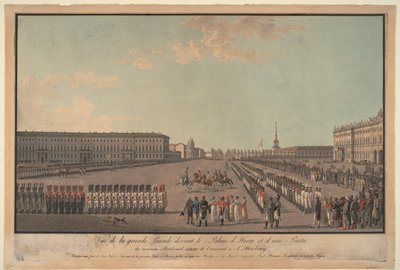 El desfile frente al Palacio de Invierno en San Petersburgo, 1799 de Unbekannt