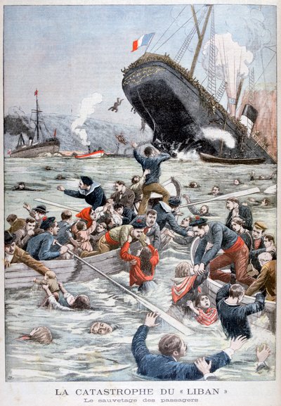 El transatlántico Liban hundiéndose tras colisionar con otro barco, 1903 de Unbekannt