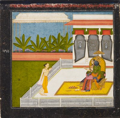 El poeta Bihari Lal venera a Krishna y Radha, c1760 de Unbekannt