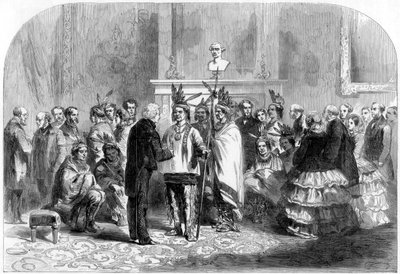 El presidente de los Estados Unidos induciendo a las tribus hostiles a darse la mano, 1858 de Unbekannt