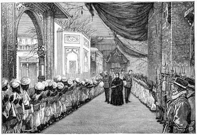 La visita de la reina en la inauguración de la Exposición India y Colonial, Londres, 1886, 1900 de Unbekannt