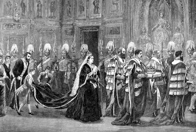 La procesión real en el Palacio de Westminster camino a la Cámara de los Lores, 1886 de Unbekannt
