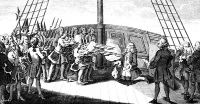 El fusilamiento del almirante Byng a bordo del Monarque, 1757 de Unbekannt