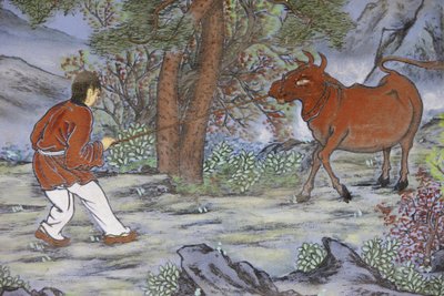 Las diez imágenes de pastoreo de bueyes del budismo zen representan las etapas de la iluminación Capturando el buey, Seúl, Corea del Sur de Unbekannt