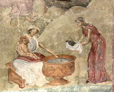 El lavado del niño en la escena de la natividad, c. 1260-1270 de Unbekannt