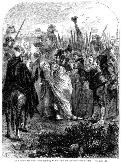 La viuda del Príncipe Negro apelando a Wat Tyler para protección del mob, 1381 de Unbekannt