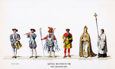 Diseños de vestuario teatral para la obra de Shakespeare, Enrique VIII, siglo XIX de Unbekannt