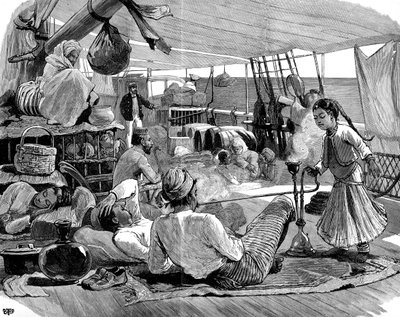 Tercera clase a bordo del Kilwa, Brindisi a Birmania, 1886 de Unbekannt