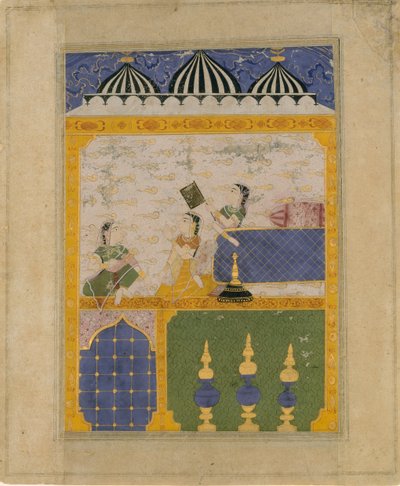 Tres damas en un interior de palacio: Página de un Laur Chanda disperso..., 1520-30 de Unbekannt