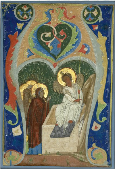 Las tres Marías y el ángel ardiente en la tumba. Inicial, ca. 1310 de Unbekannt