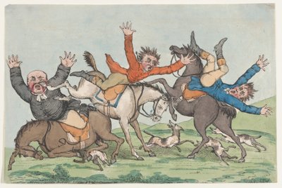 Tres jinetes caen de sus monturas, 1780-1820 de Unbekannt