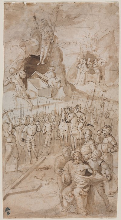 Tres Escenas de la Pasión de Cristo (detalle), boceto arquitectónico (reverso), 1500s de Unbekannt