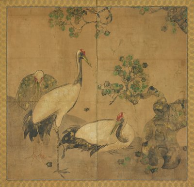 Tres grullas bajo un árbol, período Edo, 1615-1868 de Unbekannt
