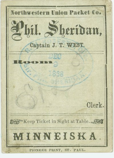 Boleto para el barco de vapor Phil. Sheridan, 9 de diciembre de 1868 de Unbekannt