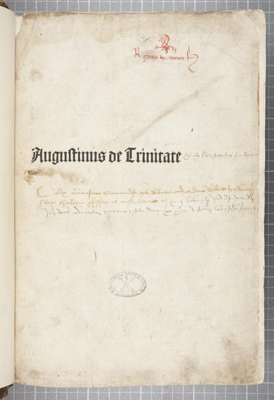 Página de título de De trinitate y De Civitate Dei cum commento, escrito por Agustín de Hipona de Unbekannt