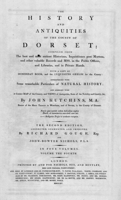Página de título de La Historia y Antigüedades del Condado de Dorset, 1815 de Unbekannt
