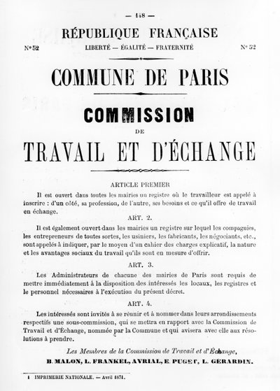 Trabajo e Intercambio, de los carteles políticos franceses de la Comuna de París, mayo 1871 de Unbekannt