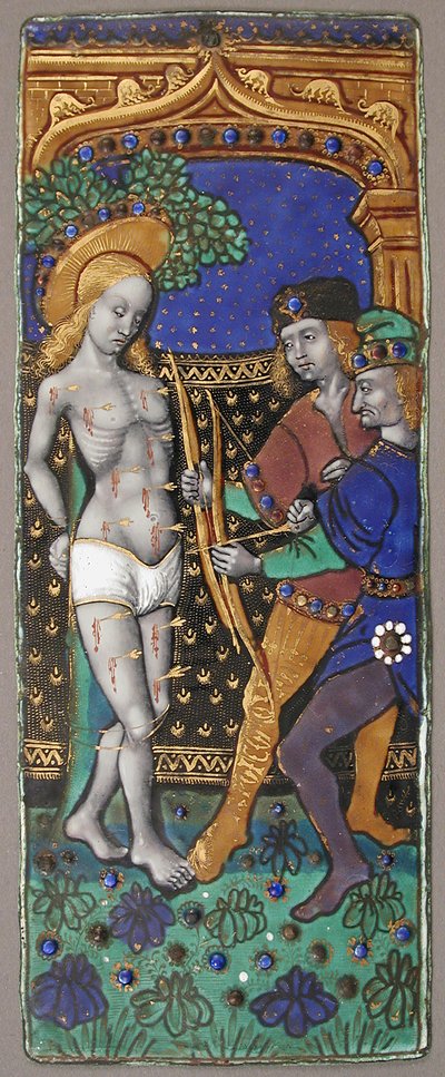 Panel de tríptico con San Sebastián, francés, siglo XV-XVI de Unbekannt