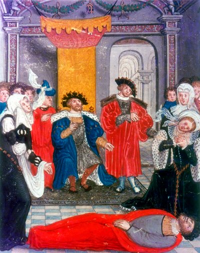 Guerra de Troya: El rey Príamo de Troya lamentando el cuerpo de su hijo Héctor, siglo XVI de Unbekannt