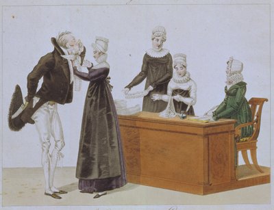 Probándose el Jabot, c. 1815 de Unbekannt