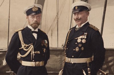 El zar Nicolás II y el káiser Guillermo II en Björkö, 1905 de Unbekannt