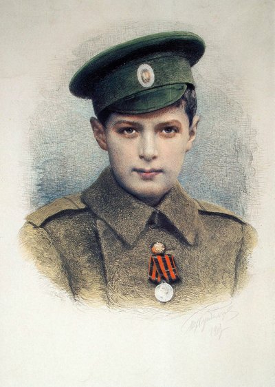 Zarevich Alexei como cabo del ejército ruso, 1917 de Unbekannt