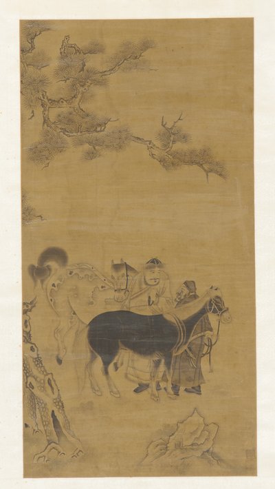 Dos hombres y dos caballos bajo un pino, dinastía Qing, siglo XVIII de Unbekannt