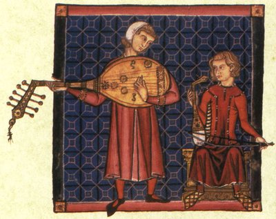Dos juglares. Ilustración del códice de las Cantigas de Santa María, c. 1280 de Unbekannt