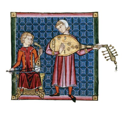 Dos juglares. Ilustración del códice de las Cantigas de Santa María, c. 1280 de Unbekannt