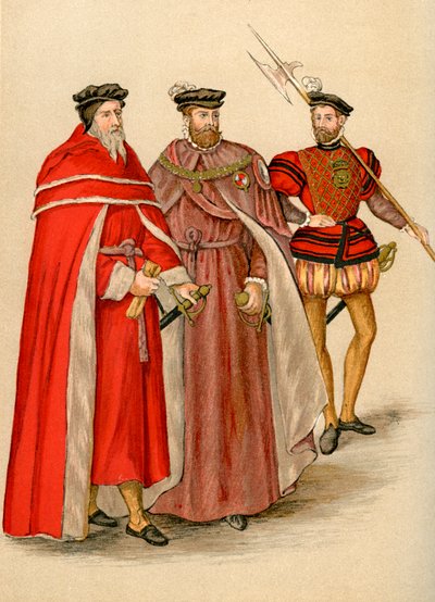 Dos pares en sus túnicas y un alabardero, siglo XVI, 1893 de Unbekannt