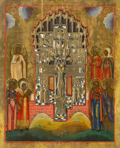 Crucifixión - Icono con figuras sagradas de Unbekannt