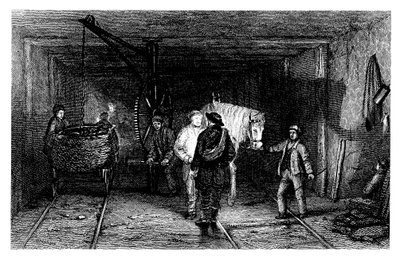 Escena subterránea en una mina de carbón, 1860 de Unbekannt
