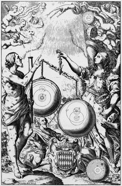 Urania, la Musa de la Astronomía, pesando y comparando sistemas del universo, 1651 de Unbekannt