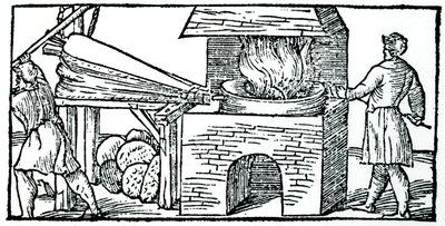 Usando fuelles para aumentar el tiro en un horno, 1540 de Unbekannt