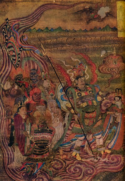 Vaishravana viajando a través de las olas, de las Cuevas de los Mil Budas, c900 de Unbekannt