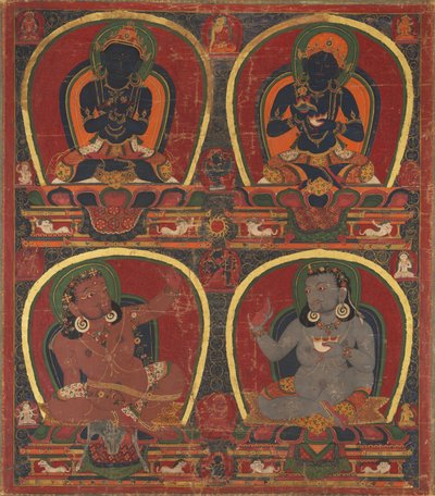 Vajradhara, Nairatmya, y Mahasiddhas Virupa y Kanha, c. 1450 de Unbekannt
