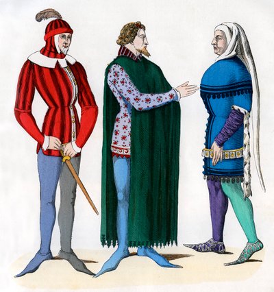 Ayudante y señores con vestimenta del siglo XIV, 1882-1884 de Unbekannt